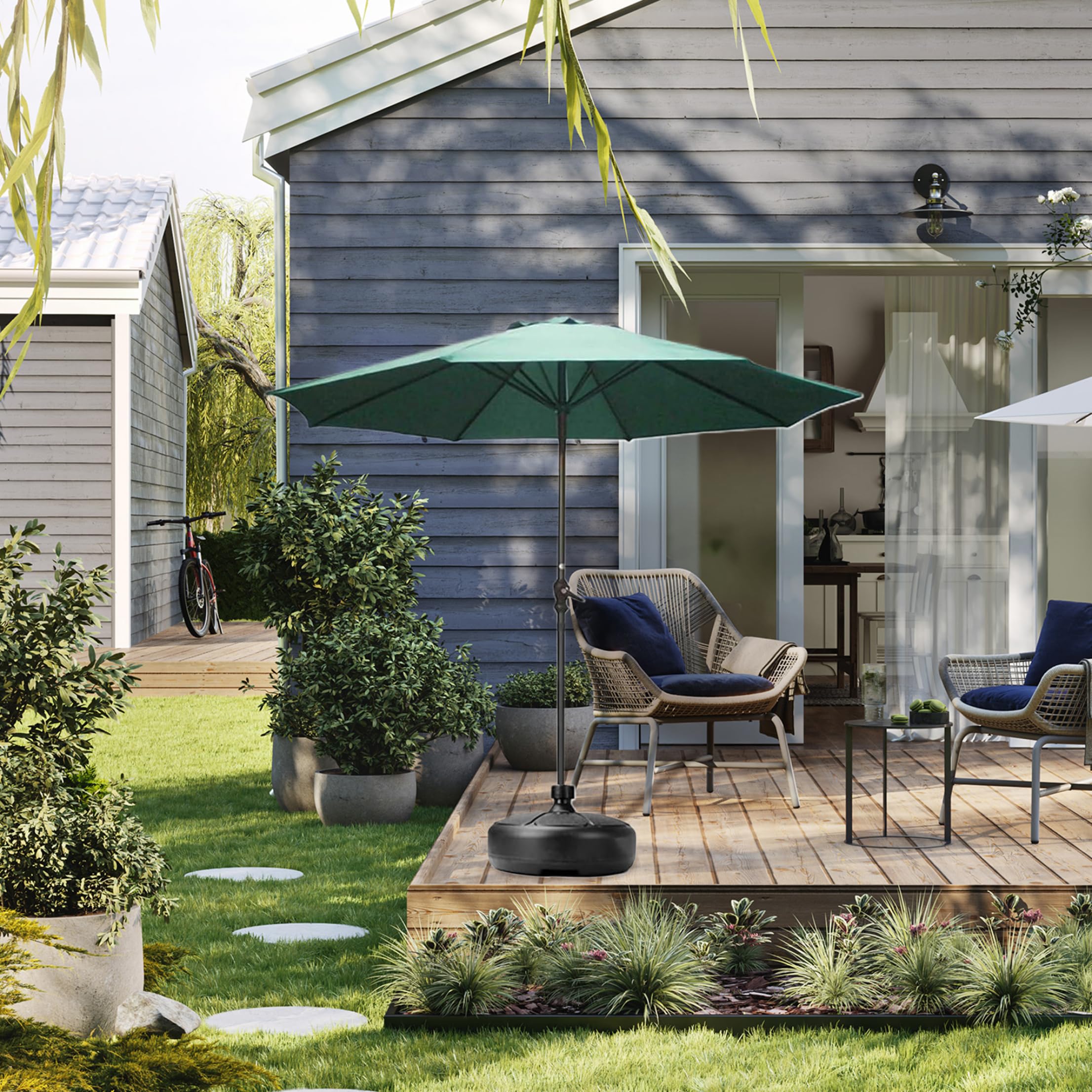 Base per ombrellone da Patio Base per ombrellone da Esterno Rotonda da 15 Pollici con Porta di riempimento