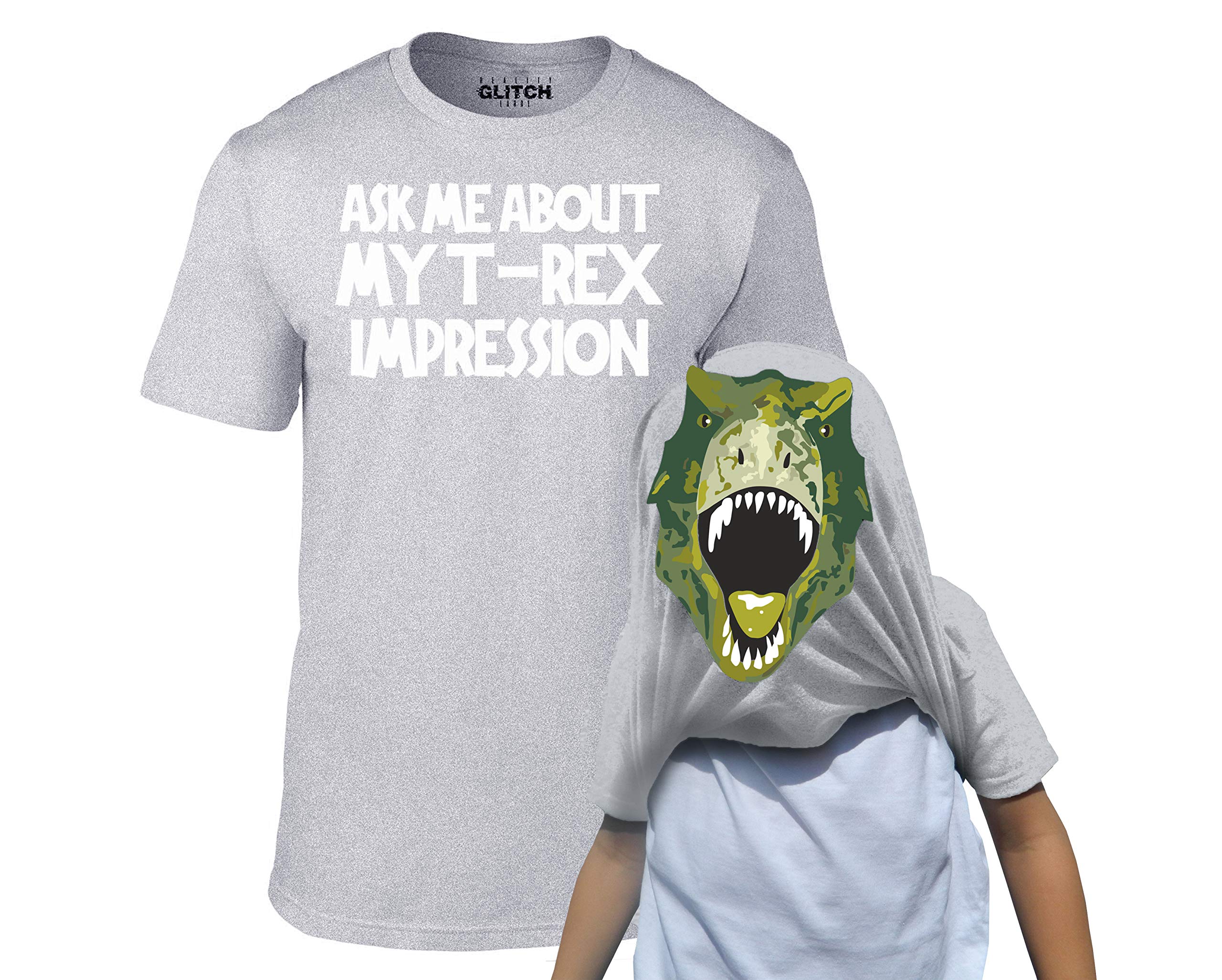 Reality Glitch Grey Kids Ask Me About My T-Rex Flip Funny Dinosaur Tshirt (-5-6 Years)