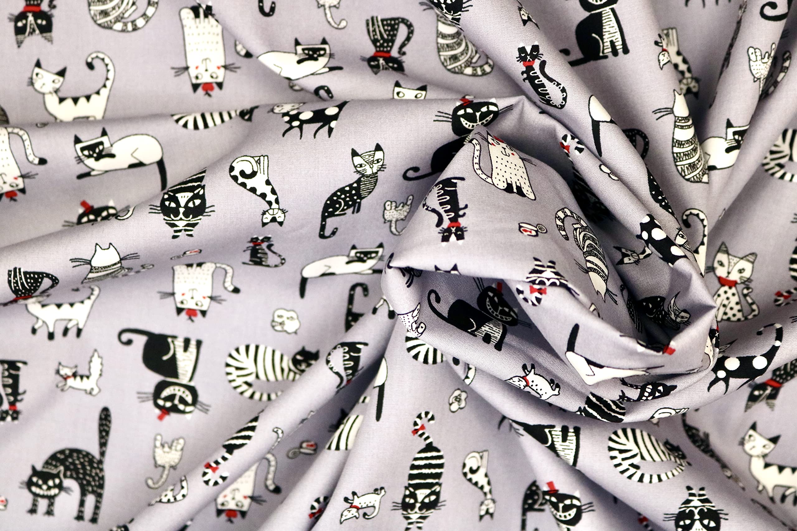 Pyrhan 100% Cotton Poplin By Rose & Hubble | Cute Funny Crazy Sleepy Cats Printed Cotton Fabric By The Metre UK | 114 Cm | Crafting & Dressmaking Fabric | Dress Fabric Material for Sewing (Grey)