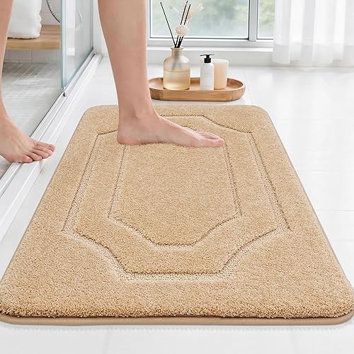 Miniatura 20 de BEQHAUSE Alfombras de baño, suaves y absorbentes, antideslizantes, lavables a máquina, alfombra de baño gruesa gris para baño, bañera y lavabo, 24 x