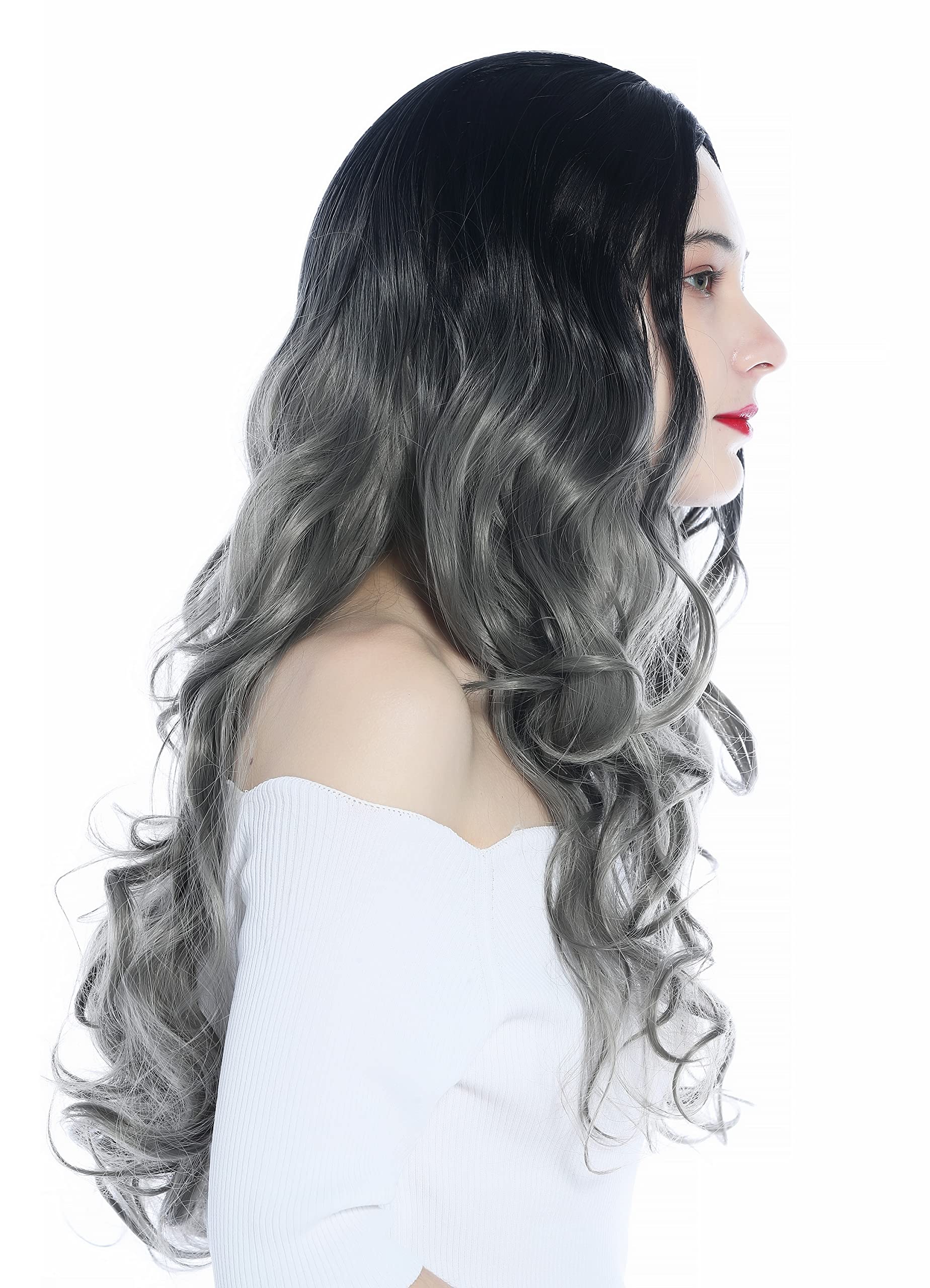 WIG ME UP - ZM-1029-GRYR1B Ladies' Wig very long slightly curled middle-parting ombre black to grey, ombre black grey (GRYR1B) - Image 3