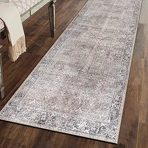 Rugshop Olive/Gray Vintage Distressed Runner Rug — Machine Washable, 2'6"x7' for Hallway, Entryway and Kitchen