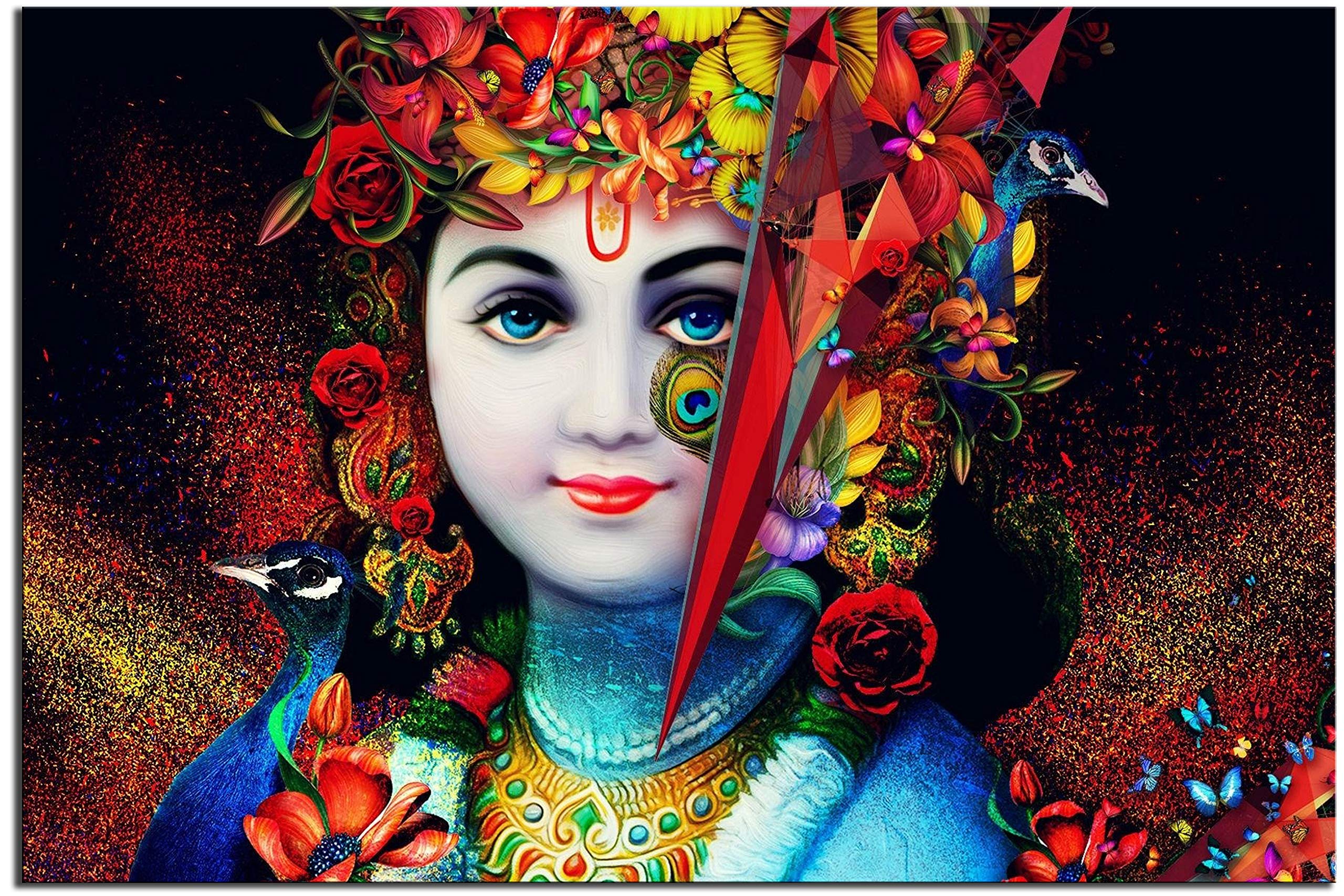 wallpics® Krishna Jumbo Large Size Painting Poster Waterproof Vinyl Sticker for Home Decor,Office, Hall,Living Room,Bedroom,Kids Room (36X24)