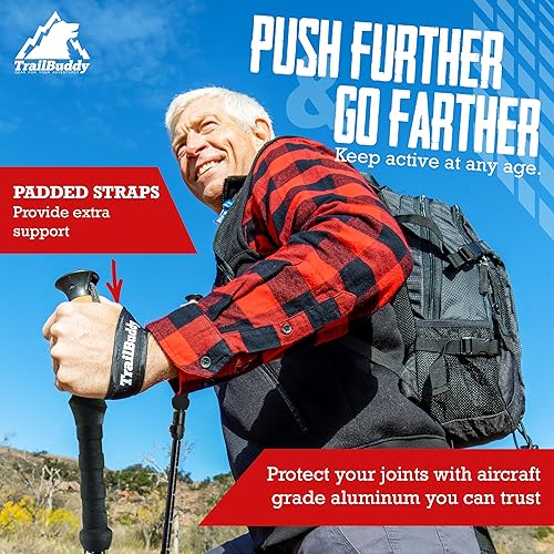 Miniatura 7 de TrailBuddy Bastones de senderismo plegables Ultraligeros 7075 Aluminio, EVA y agarre de corcho Bastones de senderismo ligeros ajustables para
