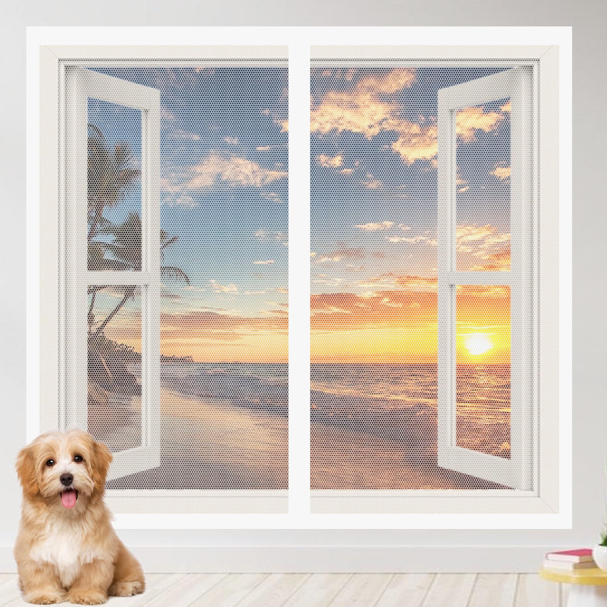 Gouer White Magnetic Net Window 170 X 130 Cm Selfadhesive Tape Mosquito Net Window Insect Screen Mesh Easy Install For Bedroom, Living Room, Kitchen Patio,