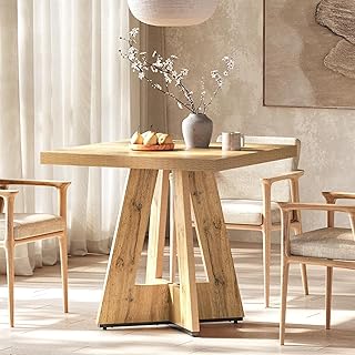 LITTLE TREE Square Dining Table for 4, 31.5-Inch Small Kitchen Table with Pedestal Base, Farmhouse Wooden Dinner Table for Dining Room Kitchen, Living Room (Brown)