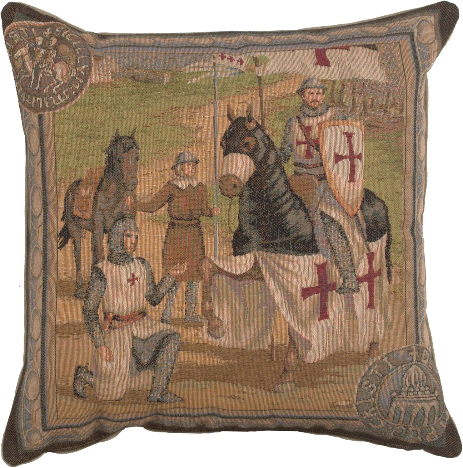 The Rider 2 French Tapestry Cushion - 19 in. x 19 in. Cotton by Charlotte Home Furnishings