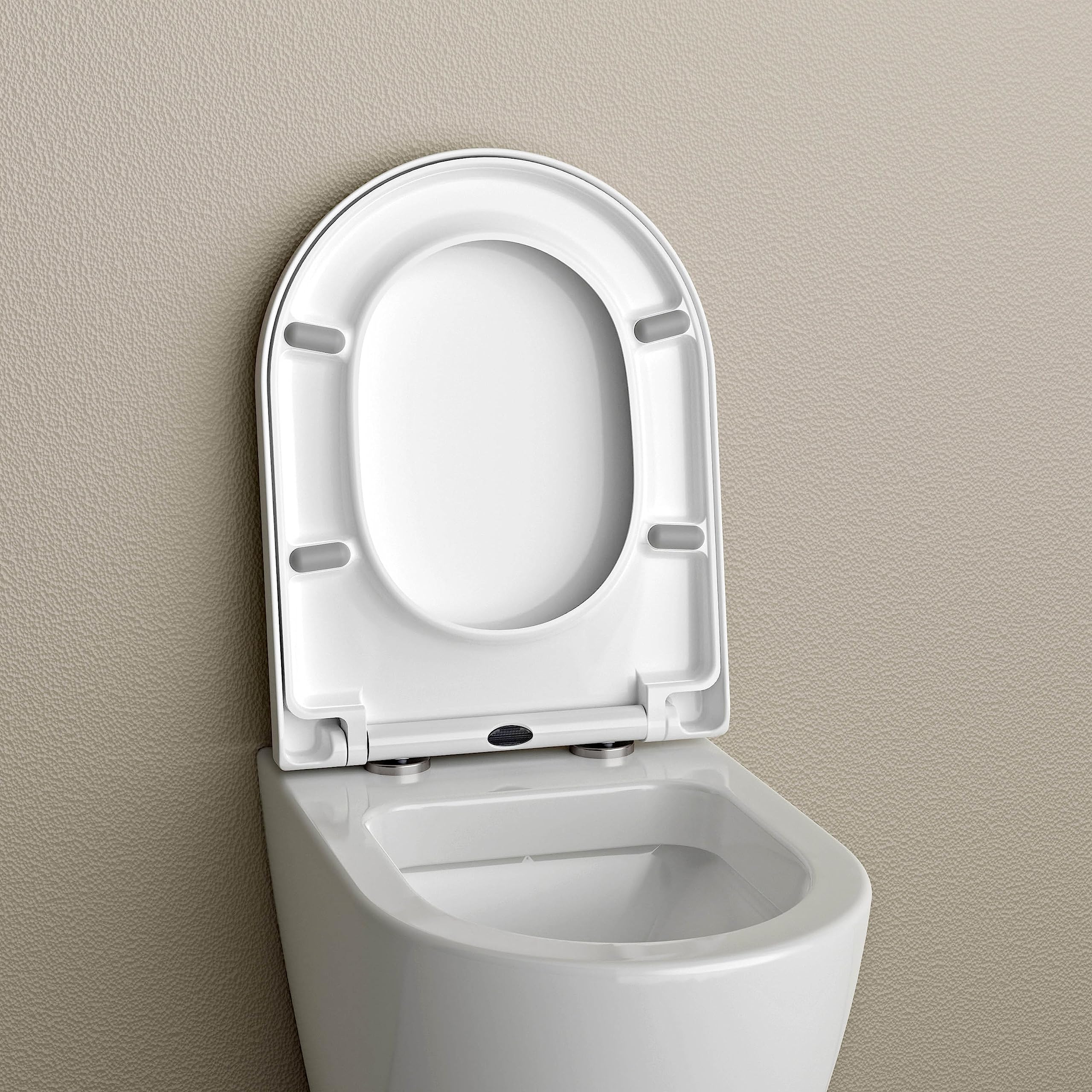 Asiento de inodoro con cierre suave U1002 blanco, asiento de inodoro desmontable de duroplástico, tapa de inodoro de repuesto con función de cierre suave en forma de D, fijación de acero inoxidable