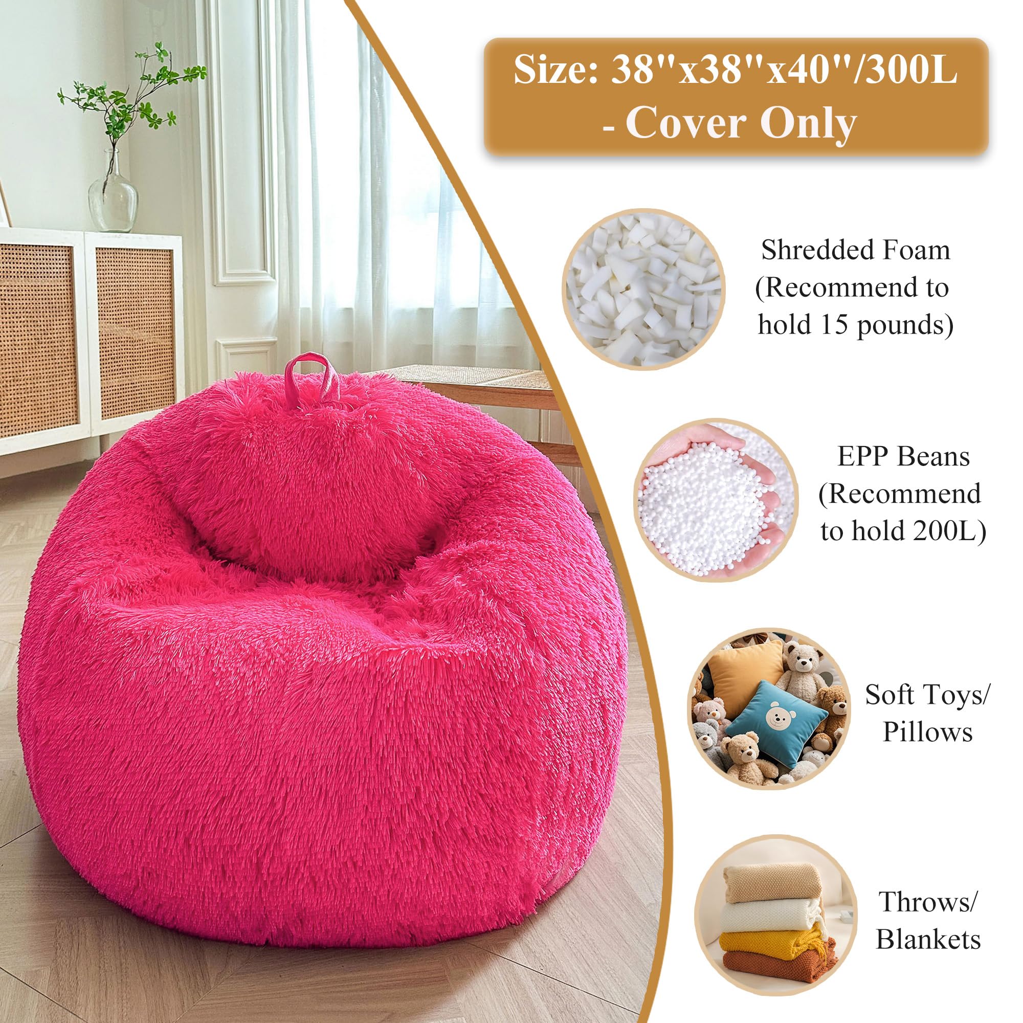 XeGe Fluffy Stuffed Animal Storage Bean Bag Chair Cover(No Filler) - Image 3