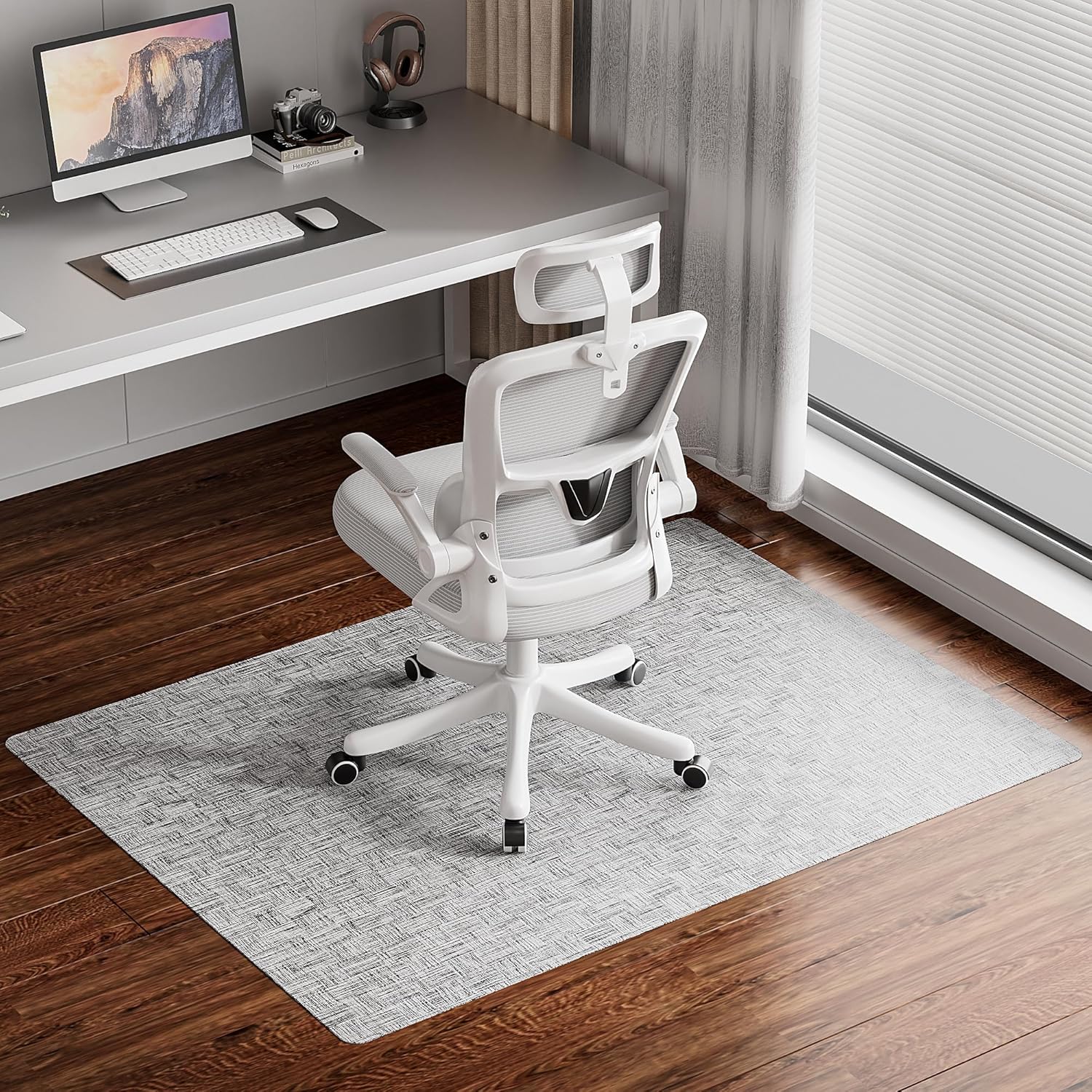Delamu Office Chair Mat for Hardwood Floor, 30"×48" Non-Slip PVC Woven Desk Chair Mat, Heavy Duty Hard Floor Protector for Rolling Chair, Computer Desk Chair, Light Gray 30" x 48" Light Gray