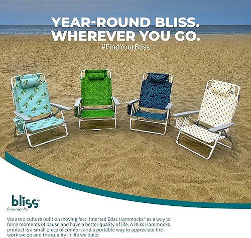 Vista 42 de Bliss Hammocks BBC-350-BF Silla de playa plegable, 5 posiciones reclinables, bolsa enfriadora desmontable, flor azul