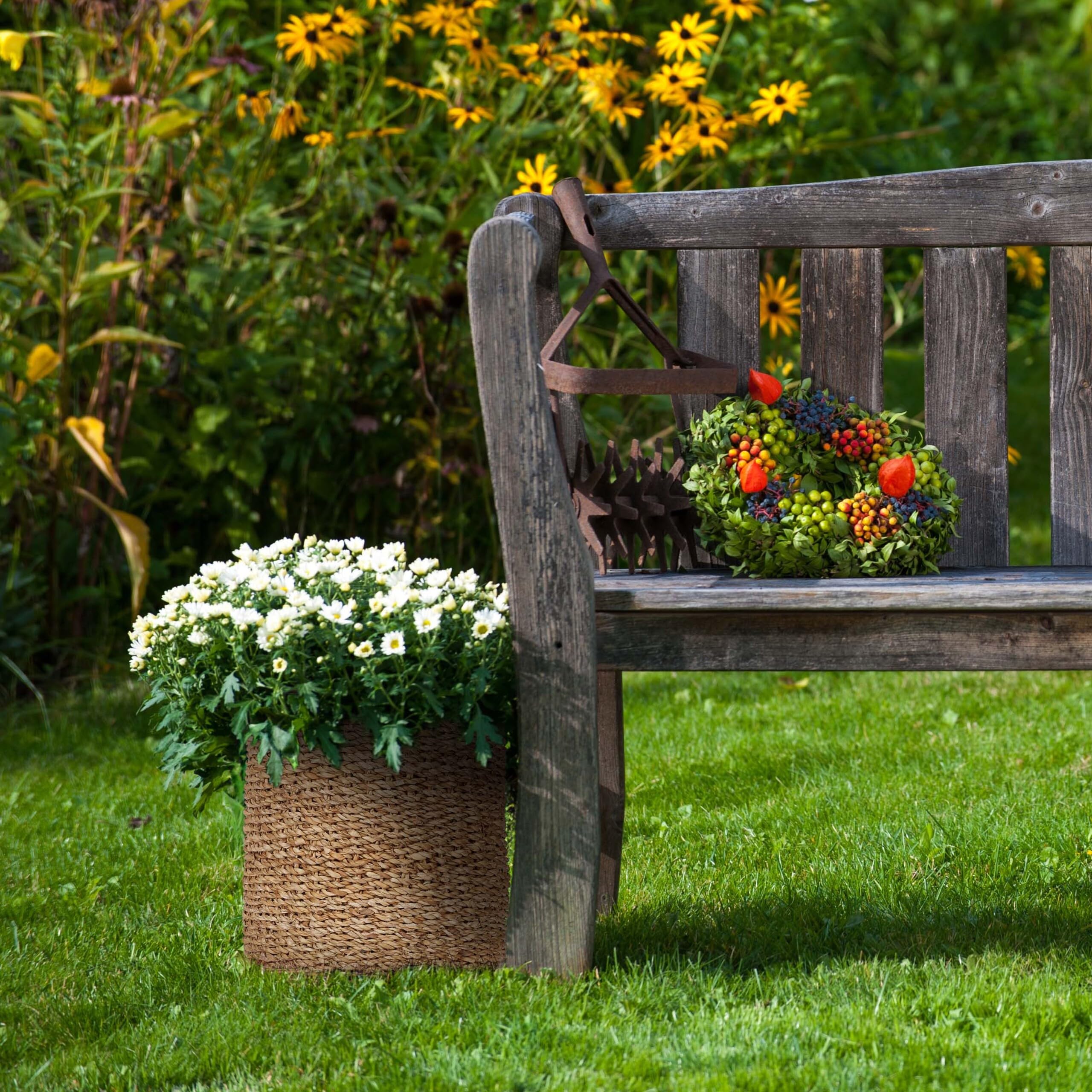 Relaxdays Pot de Fleur Rond, Lot de 3, en zostère, Panier pour Herbes, Plantes et Fleurs, Jardin, Balcon, Nature