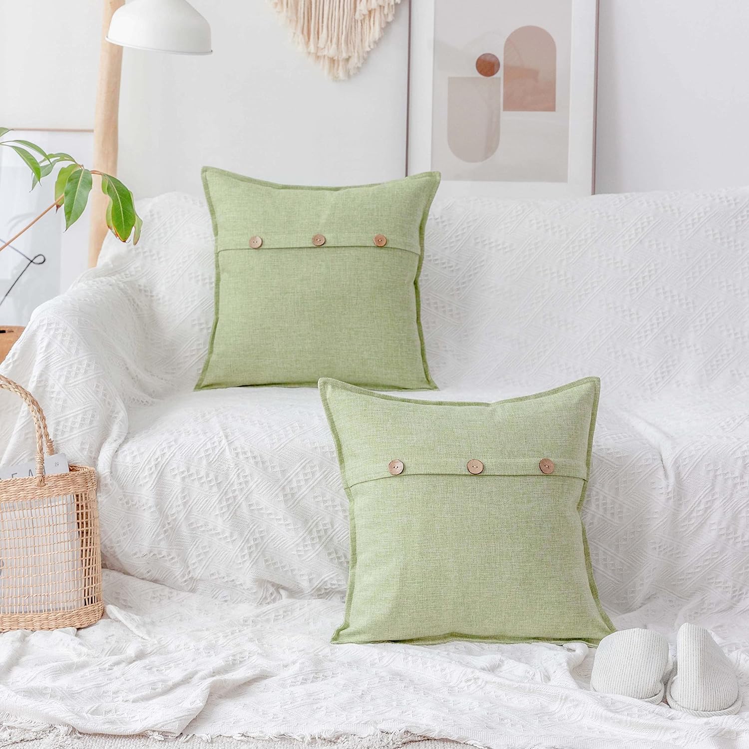 Home Brilliant Green Spring Pillow Covers 24 x 24 Button Decorative Throw Pillow Covers for Couch Bench Decor, Set of 2, 24x24, Grass Green