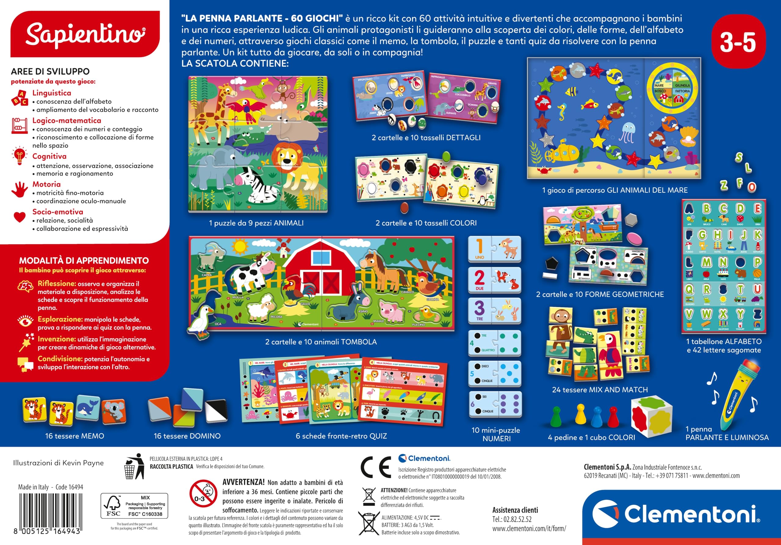 Clementoni Sapientino - La Penna Parlante 60 Giochi, Gioco Educativo con Puzzle e Schede Illustrate per Imparare Alfabeto, Numeri e Logica, Made in Italy, Lingua Italiana, Bambini 3-5 Anni, 16494