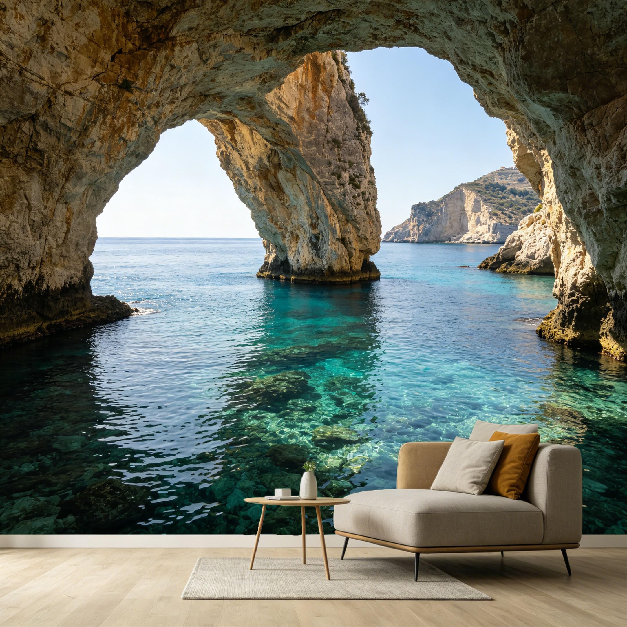Custom Size Wall Murals Mediterranean Sea Coastal Marine 3D Trompe L'Oeil Stone Cave Archway SelfAdhesive Wall Fabric Removable Large Wallpaper for Photo Living Room
