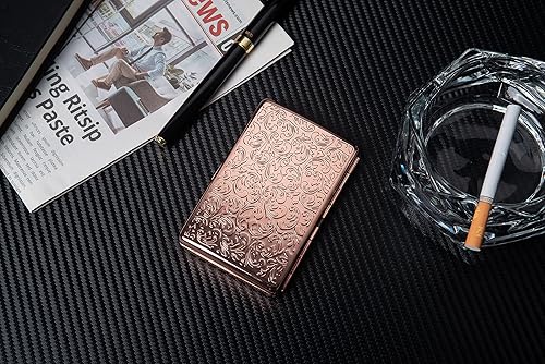 Miniatura 6 de Caja de cigarrillos de metal vintage clásica/caja de almacenamiento, puede contener 16 piezas de 100 (oro rosa)
