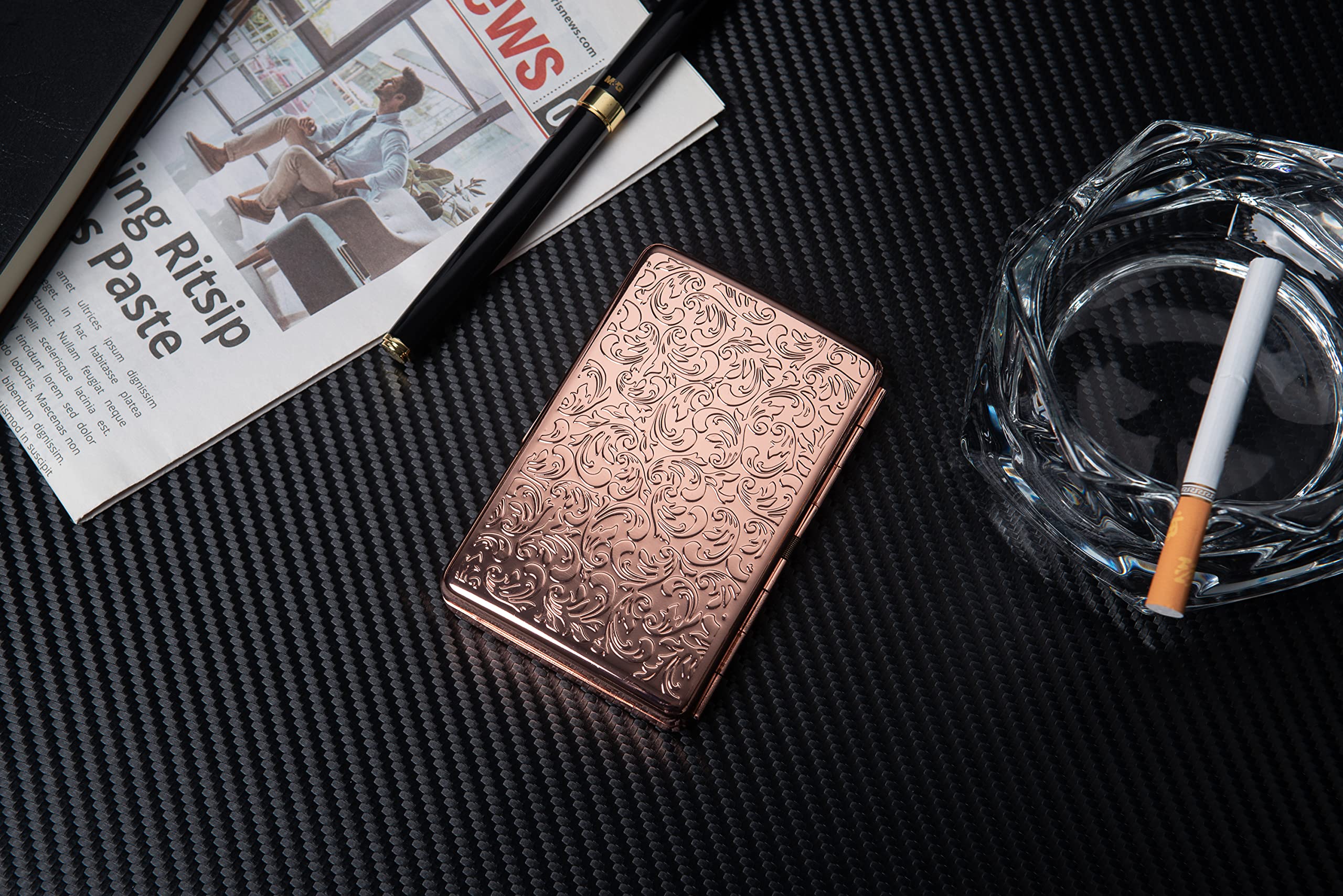 Classico Portasigarette/Contenitore Vintage in Metallo, Contiene 100 mm 16 Pezzi (16pcs 100mm, rose gold)