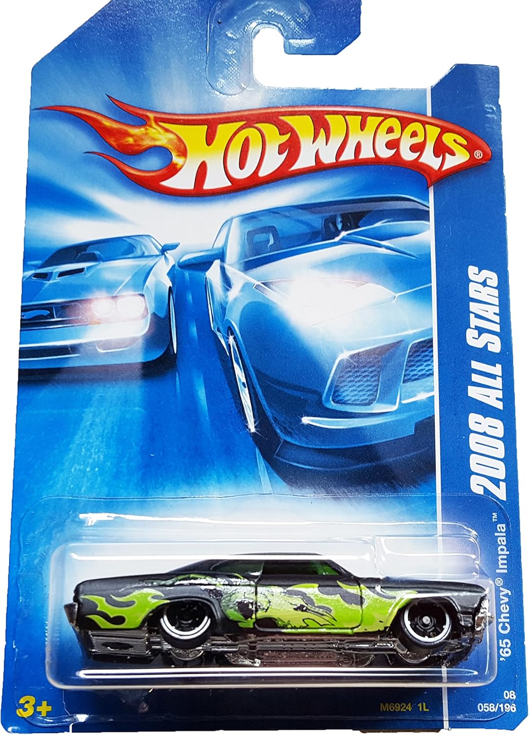 Hot Wheels 2008-058 All Stars '65 Chevy Impala BLACK with Green Flames 1:64 Scale