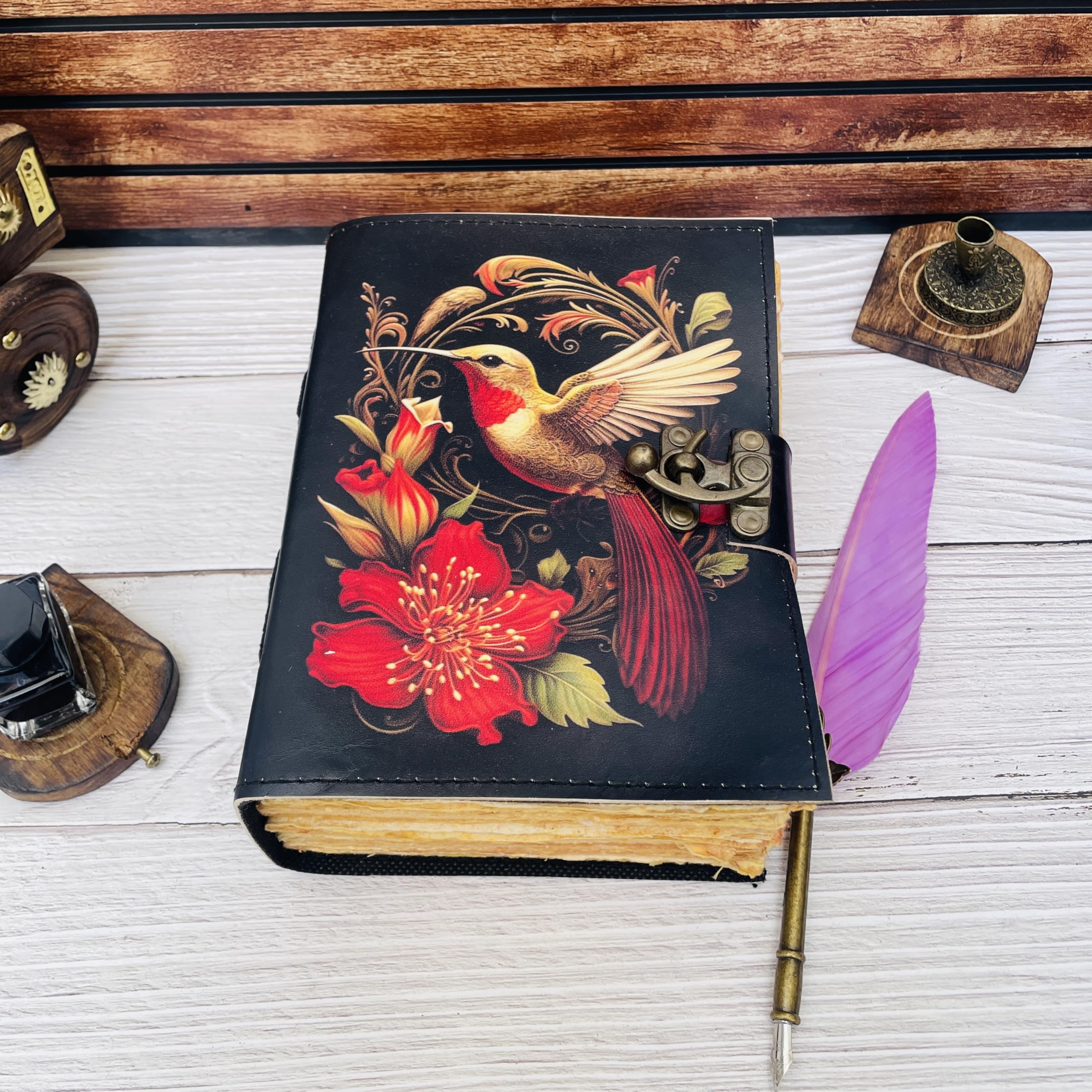 KMAAC Diario con libro delle ombre, 400 pagine, design vintage con colibrì, grande quaderno di preghiera per scrivere, album da disegno, diario di carta artistica per donne