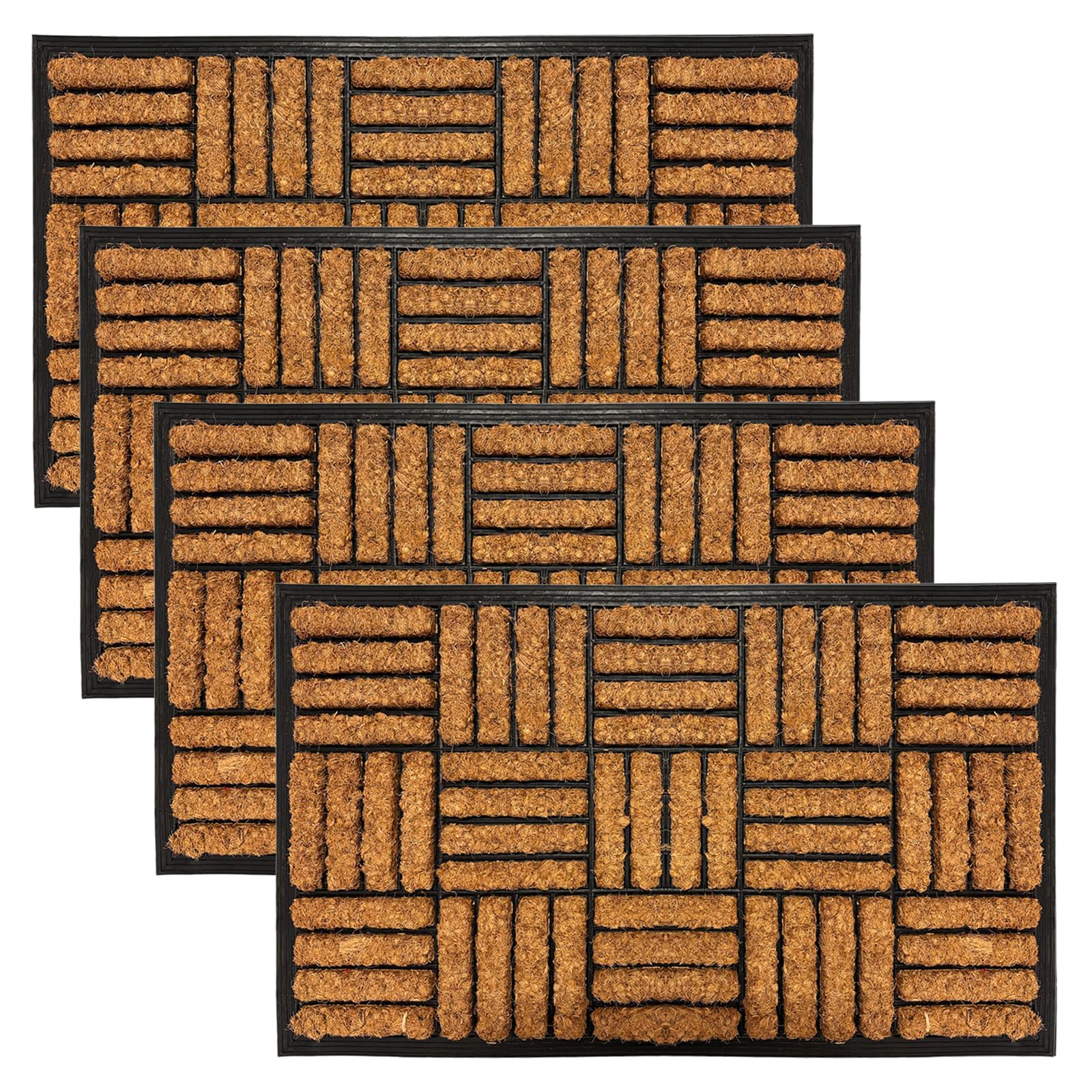 Coco Coir Door Mat with Rubber Backing Floor Mat Non Slip Outdoor Mat Dirt Scrapper Removes Grass & Dirt for Front Door, Patio & Entrance (PACK OF 4, 45 x 75 cm)