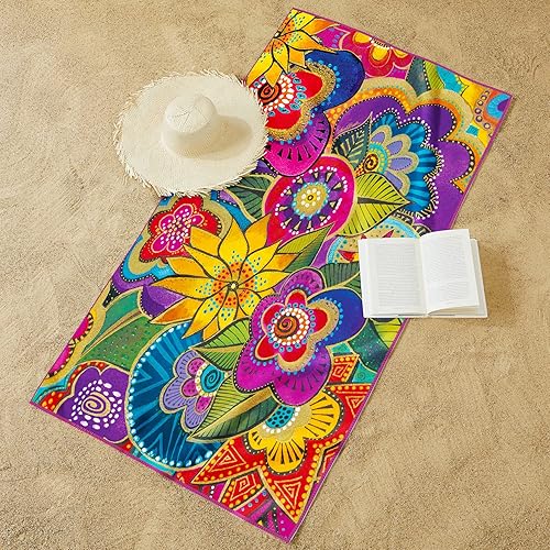 Vista 4 de Laurel Burch Carlotta's Garden - Toalla de playa grande de microfibra de gran tamaño, 40 x 63 pulgadas, sin arena, de secado rápido, ultrasuave