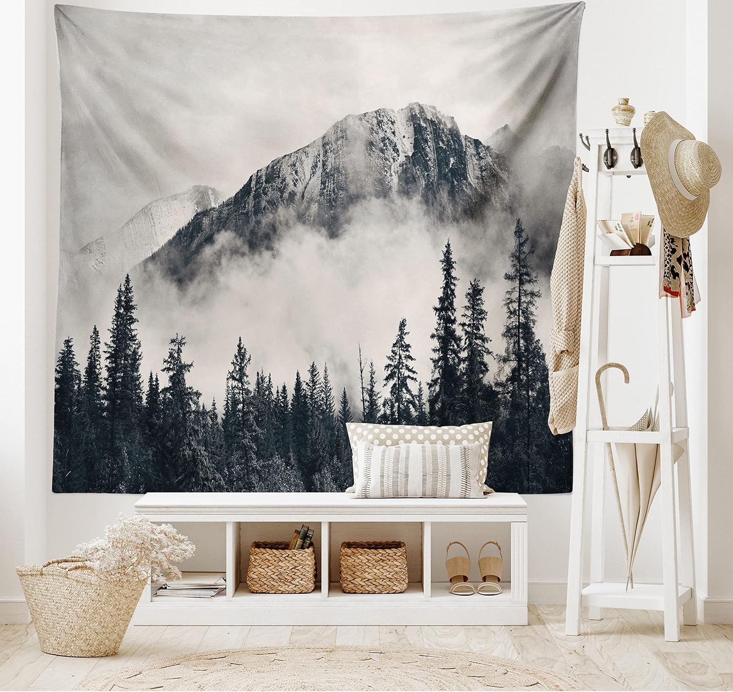 National Parks Home Decor Tapestry by Ambesonne, Canadian Smokey Mountain Cliff Outdoor Idyllic Photo Art, Wall Hanging for Bedroom Living Room Dorm, 60WX40L Inches, Black and White