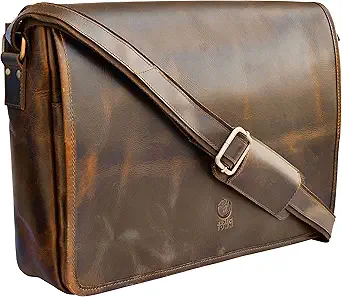 Leather Messenger Bag for Men 16" Full Grain Leather Laptop Bag Vintage Crossbody Office Satchel Travel Shoulder Bag