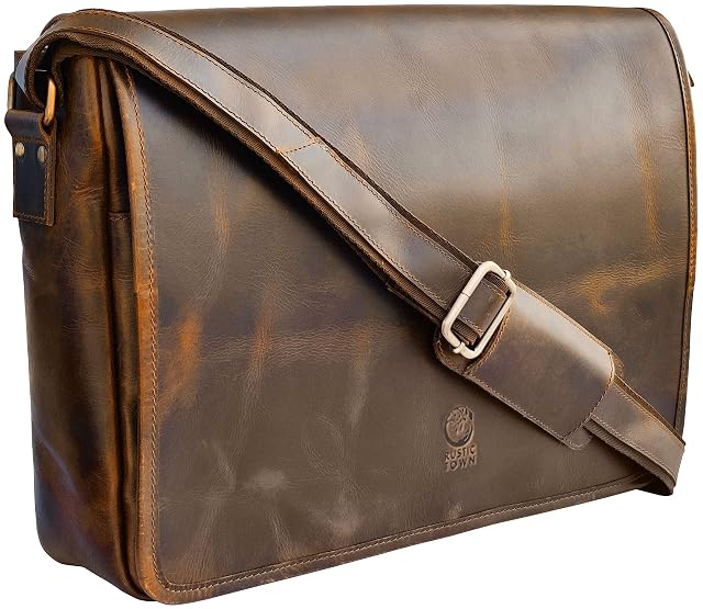 Leather Messenger Bag for Men 16 Full Grain Leather Laptop Bag Vintage Crossbody Office Satchel Travel Shoulder Bag