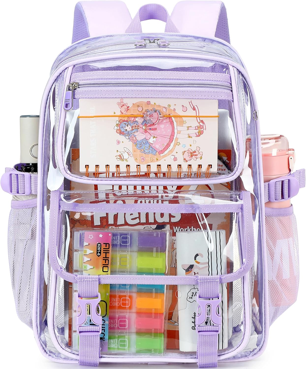 Mesh Backpack, Clear Bookbag, Clear Backpack, Transparent Backpacks PVC Transparent Backpacks Office Capacity Stadium Approved See Backpacks Black