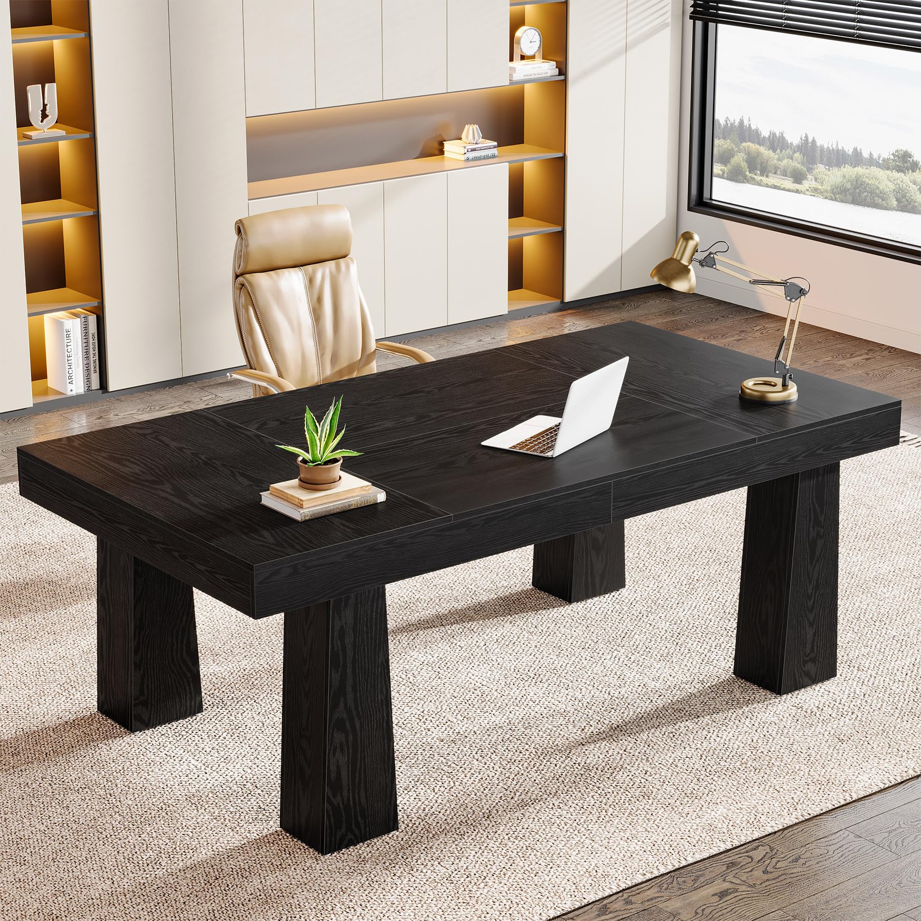 Tribesigns Escritorio, 160 × 80 cm, Mesa de Reuniones Rectangular Industrial Moderna Robustra con 4 Patas Cónicas, Escritorio Negro para Estudio Trabajo Oficina Dormitorio Hogar