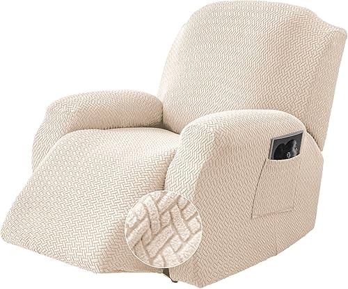 Miniatura 18 de Genina Funda para Silla Reclinable, Fundas Elásticas para Sillas Reclinables, Fundas para Sofá Reclinable de Rayas de Jacquard, Fundas Protectoras