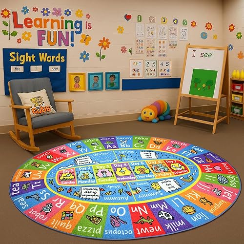 Vista 14 de KC Cubs Alfombra de 3x5 pies con Alfabeto ABC, Estaciones, Meses y Días – Tapete de Juego Educativo para Niños, Niños Pequeños, Cuarto del Bebé