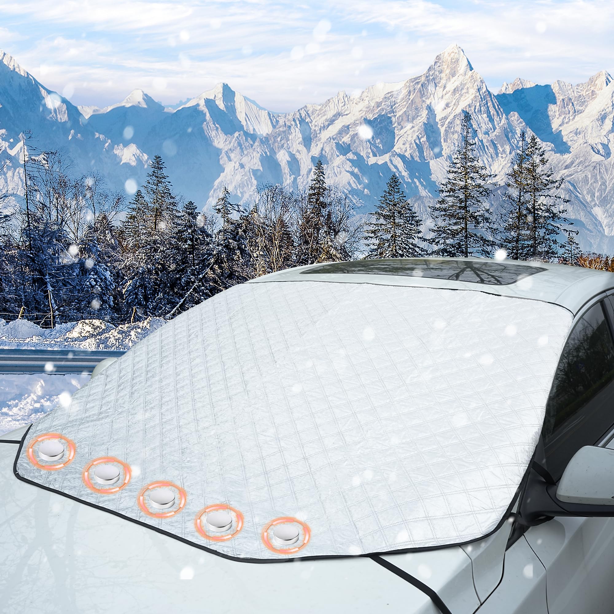 Copri Parabrezza Auto Ghiaccio 193x157x126 cm, 5 Magneti, Copertura Parabrezza Auto Pieghevole Contro Neve, Ghiaccio, Brina, Polvere, Sole con Sacchetto di Stoccaggio