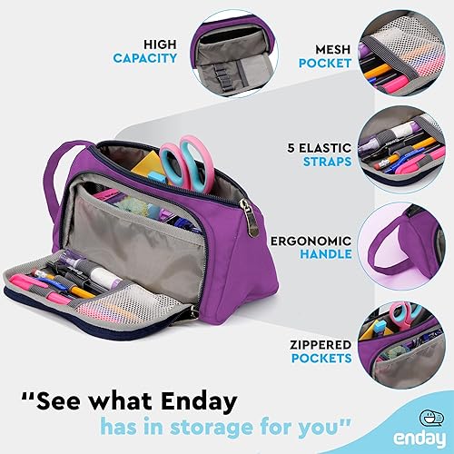 Miniatura 3 de Enday Estuche para lápices de gran capacidad, 3 compartimentos con cremallera, bolsa para lápices de gran capacidad, lindo organizador de estuches,