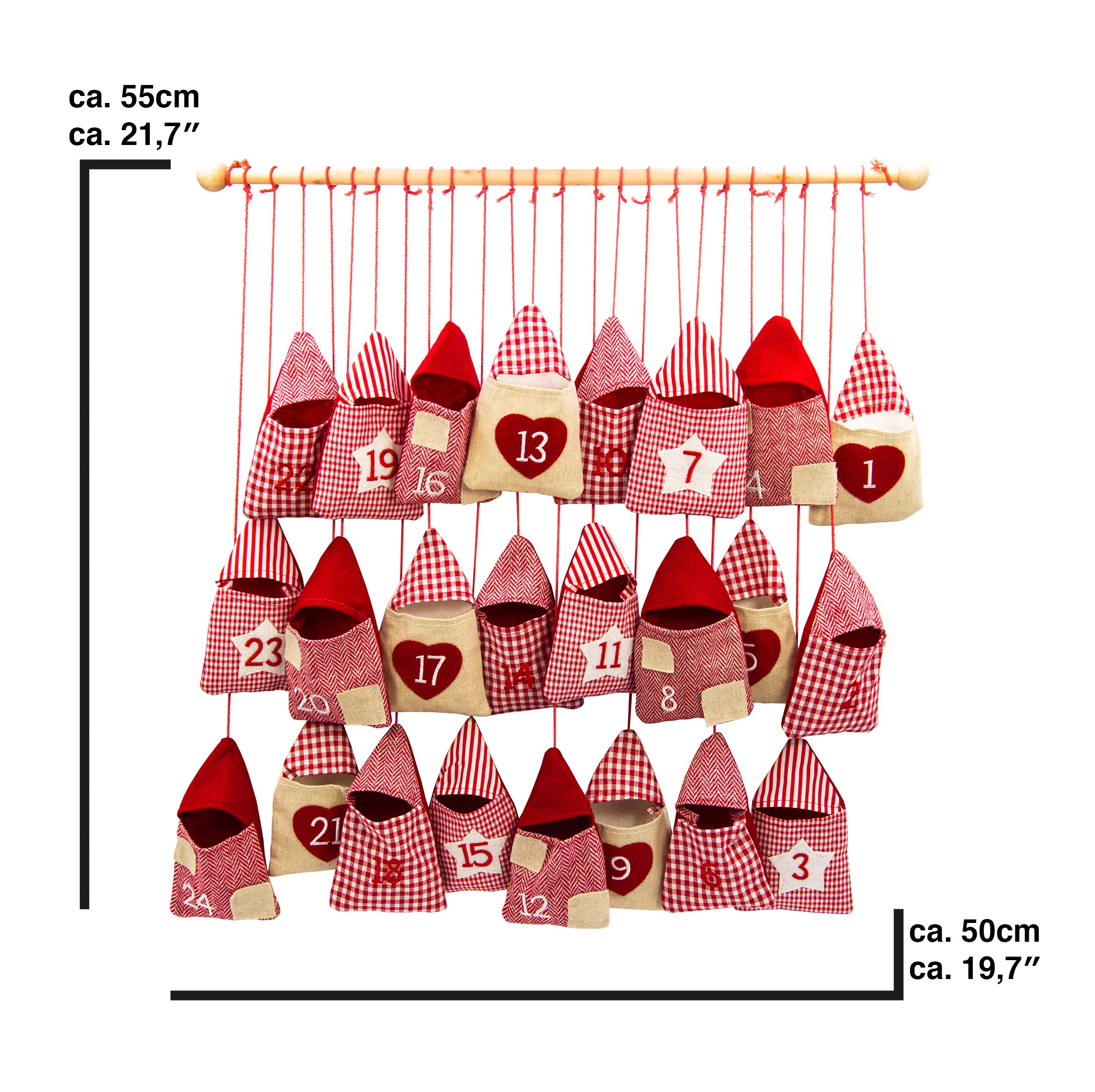 Calendario de Adviento Regalos Personalizable Rojo para Rellenar, Calendario para Colgar en Forma de Caseta