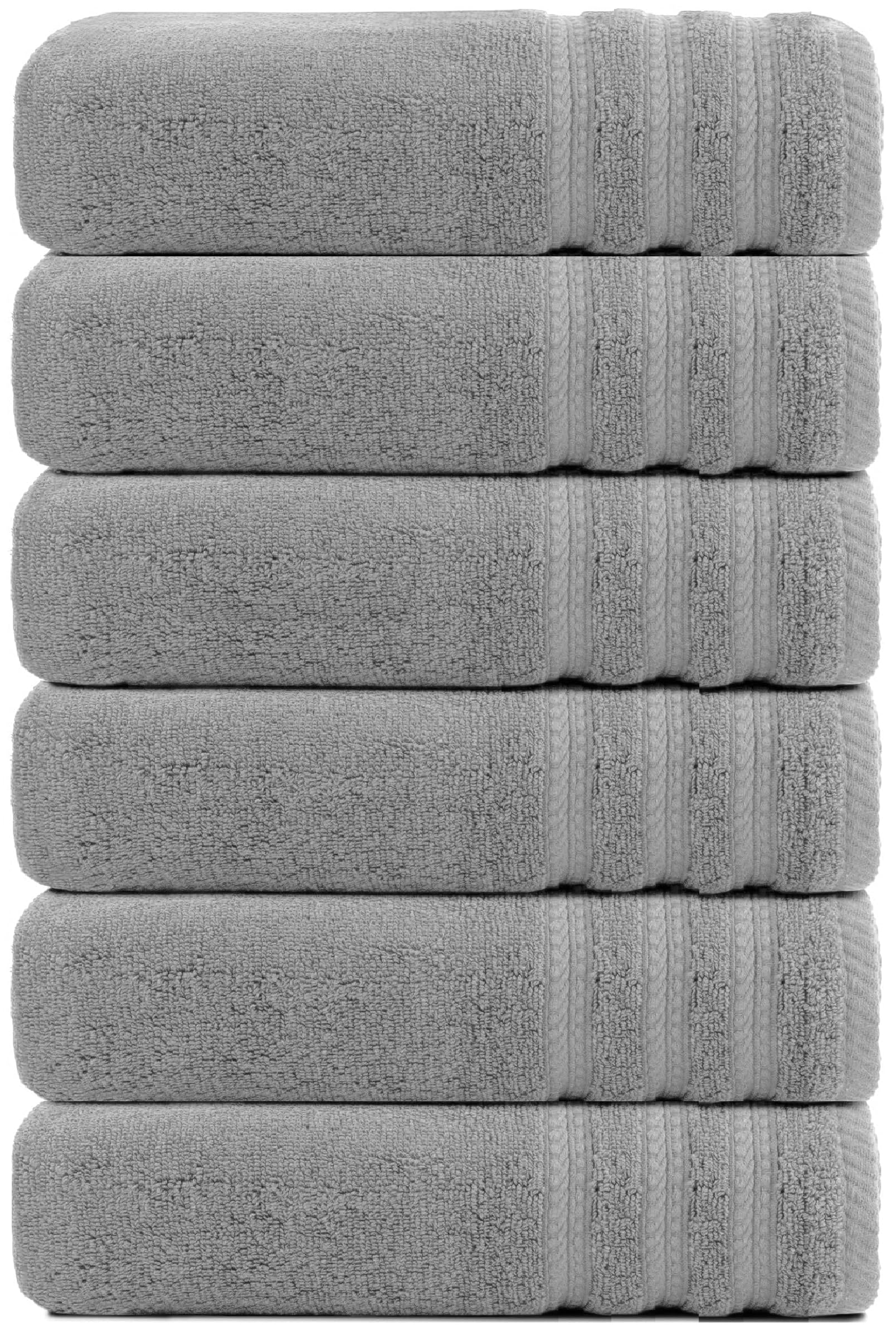Wovenwonder Silver Jumbo Bath Towels 6 Pack 100% Egyptian Cotton Bath Sheets (75X150cm) Highly Absorbent Towel Set 500-Gsm (Silver)