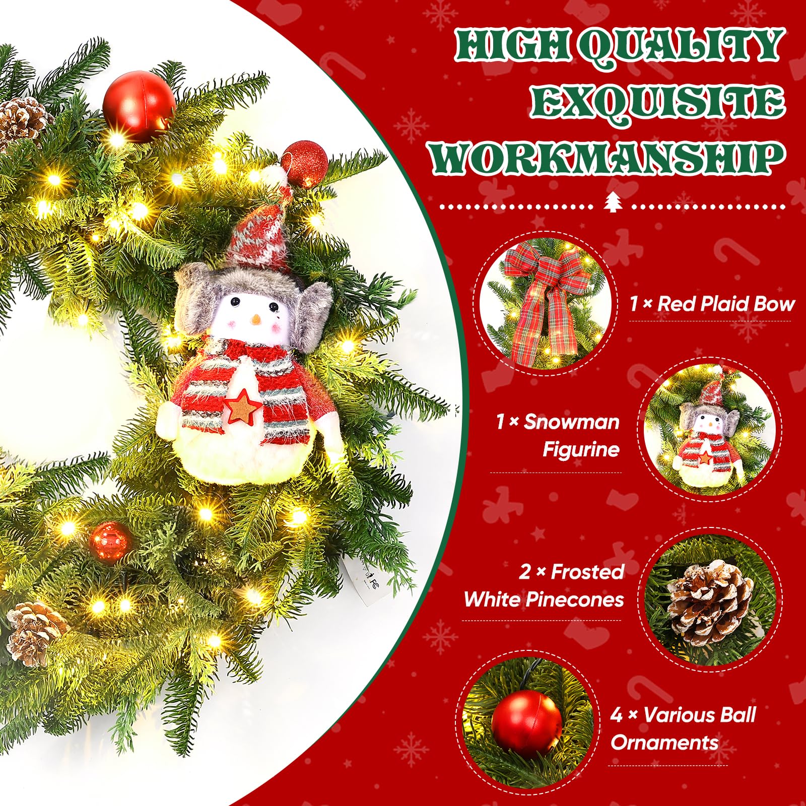 GlobaLink Couronne de Noël pliable à piles 60 cm