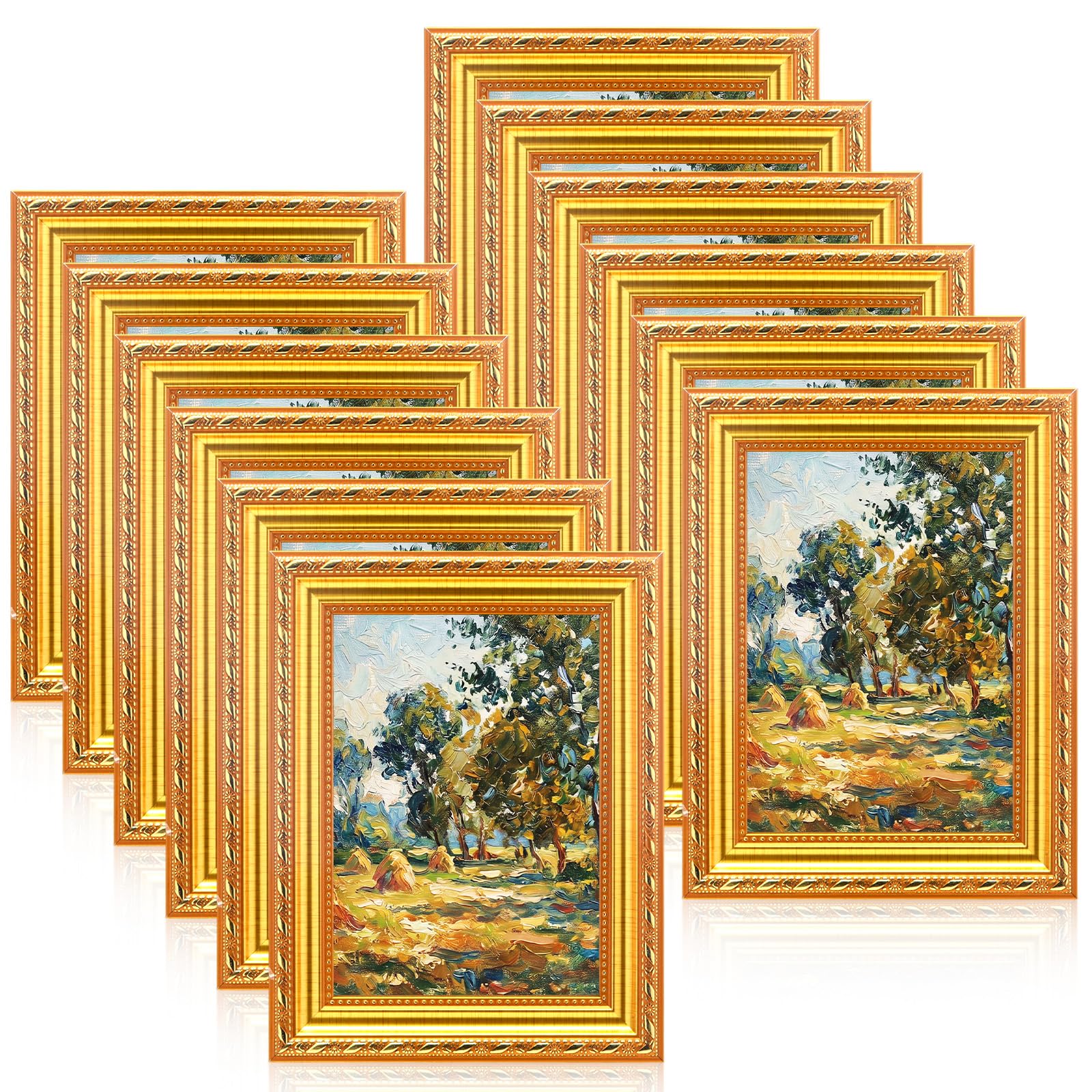 Photo 1 of Fiwochic 12 Pcs 5 x 7 Inch Picture Frames Bulk Vintage Antique Ornate Retro Baroque Photo Frames with Backboard for Wall Hanging Tabletop Home Decor Wedding Christmas Display (Gold)