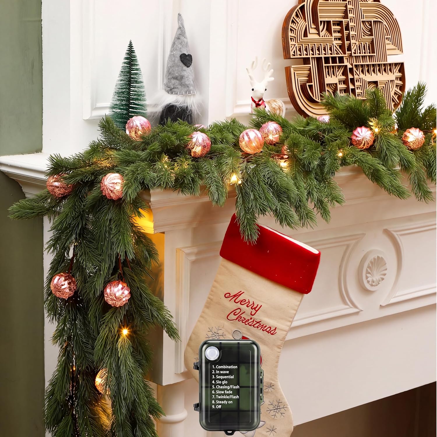 Ceenna pink pre-lit Christmas cedar garland with ornaments
