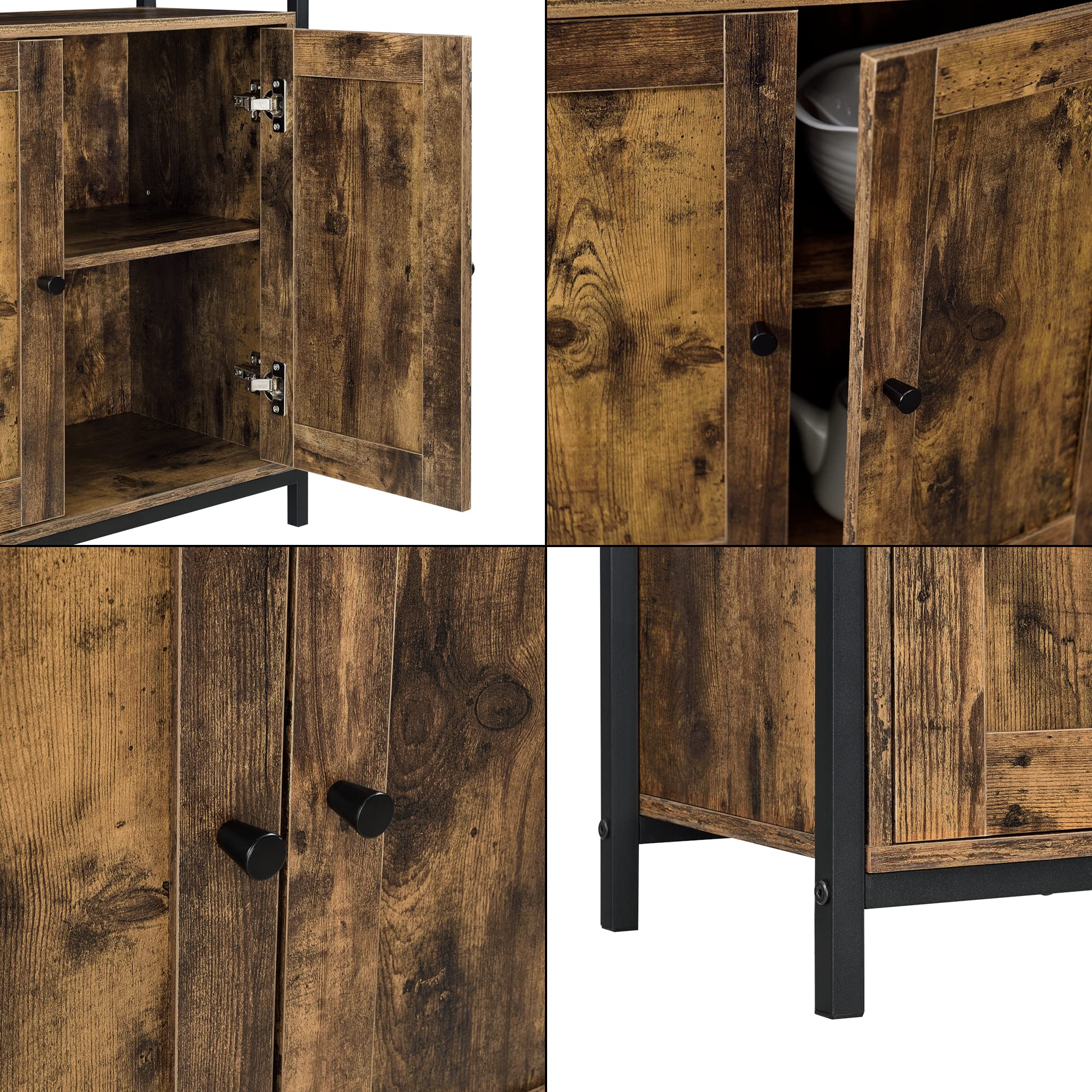 [en.casa] Comò/Credenza (AxLaxP) 79 x 60 x 30 cm Mobile per Soggiorno/Cucina/Camera da Letto - Telaio Laterale in Ferro, Armadietto a 2 Ante e Ripiani - Effetto Legno Scuro