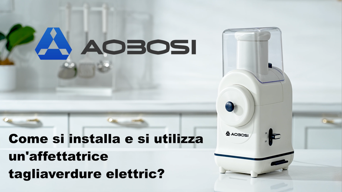 Tagliaverdure Elettrico Professionale Aobosi - Tritatutto Con 3 Lame, Scivolo Largo 64mm, Motore Silenzioso 80W E Contenitore 800ml