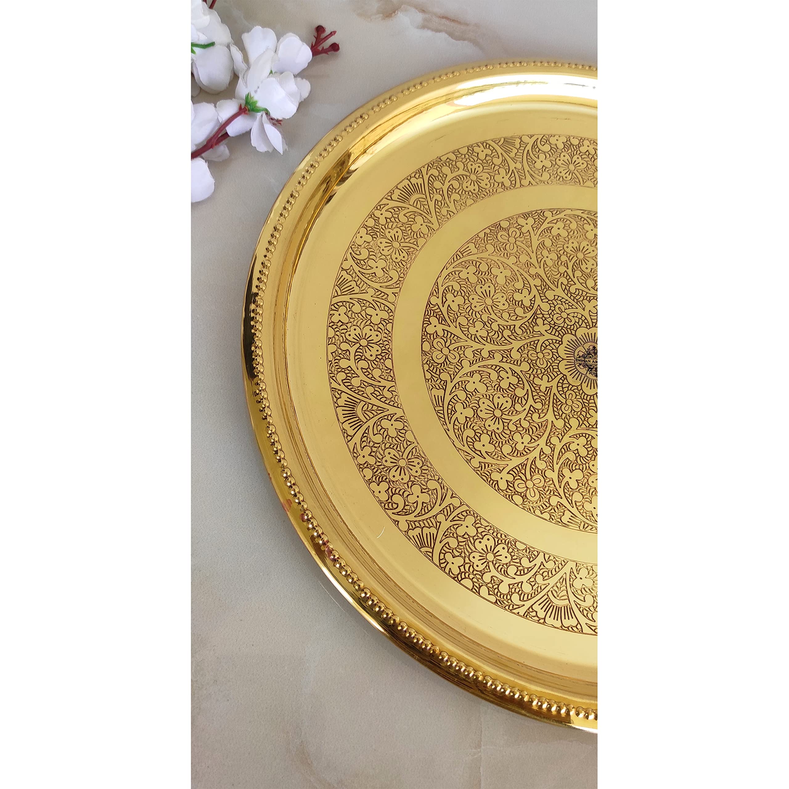 Brass Floral Thali Plate - Indian Art Villa -5