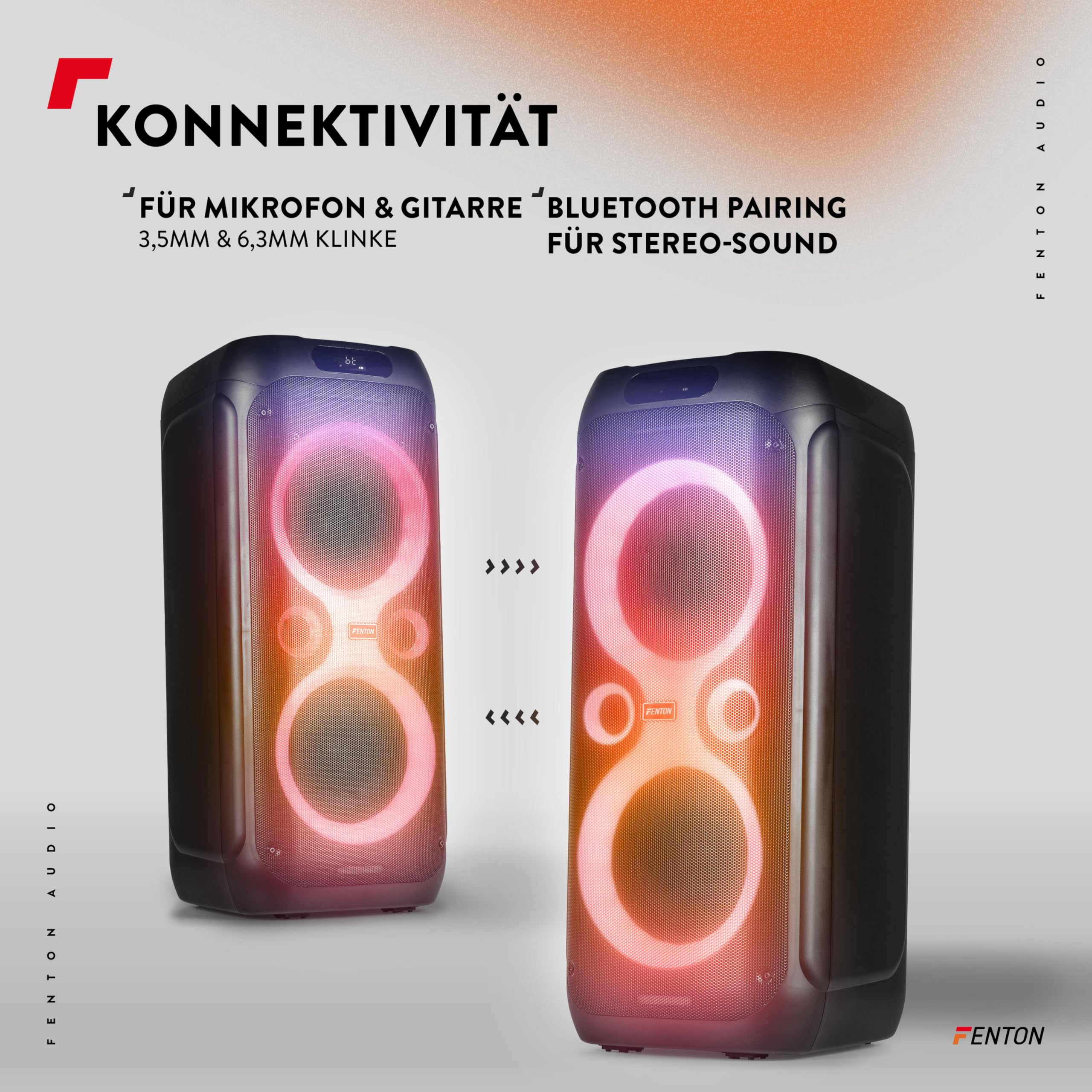 Fenton Core130 Musikbox Bluetooth Groß 180W, Akku 12 Std, Karaoke Mikrofon, BT 5.3, Fernbedienung, Partybox Bluetooth Lautsprecher Groß, Stereo-Pairing, Tragbare Musik Box - Schwarz