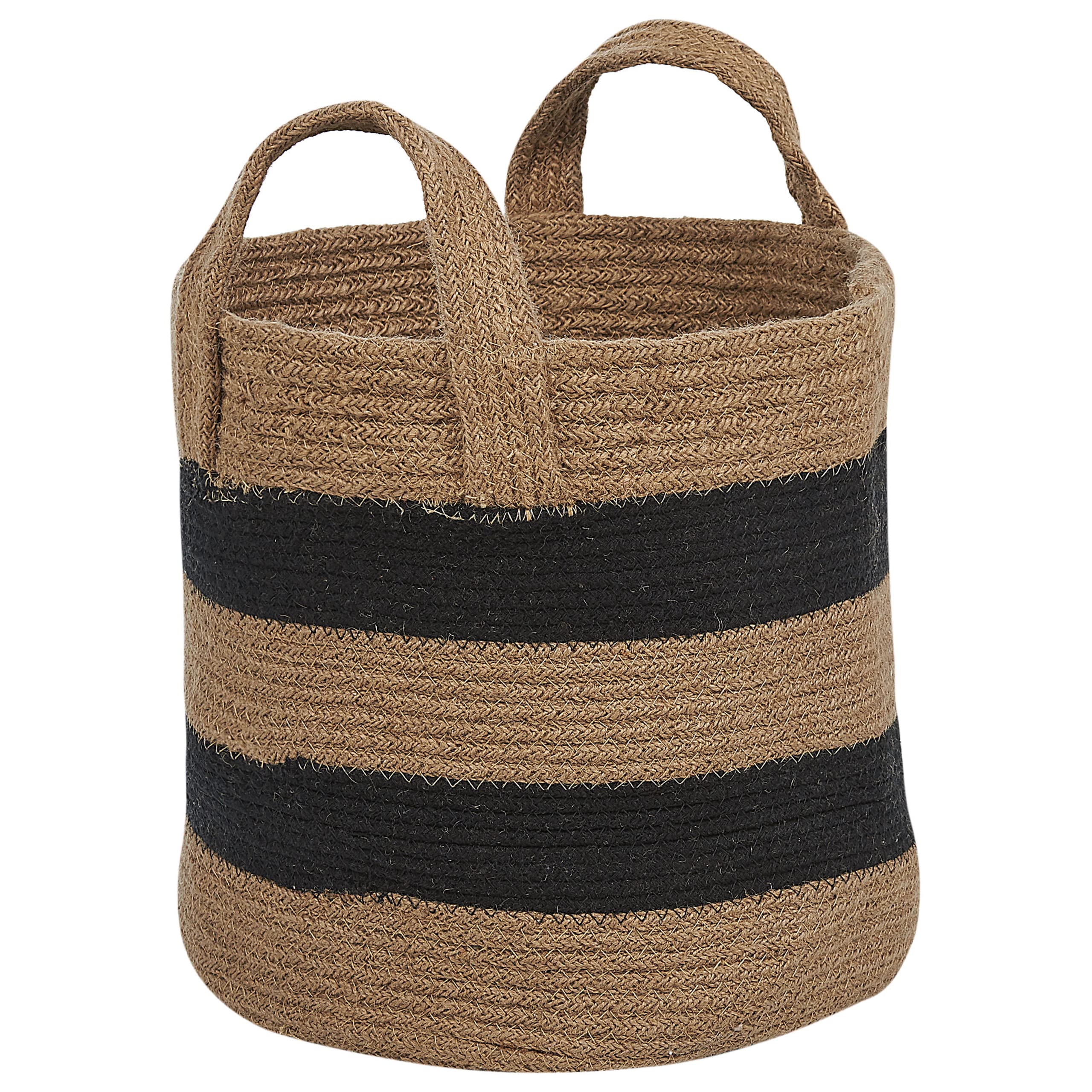 Korb Set aus 2 beigen und schwarzen Jute Körben mit Boho Muster Gerede