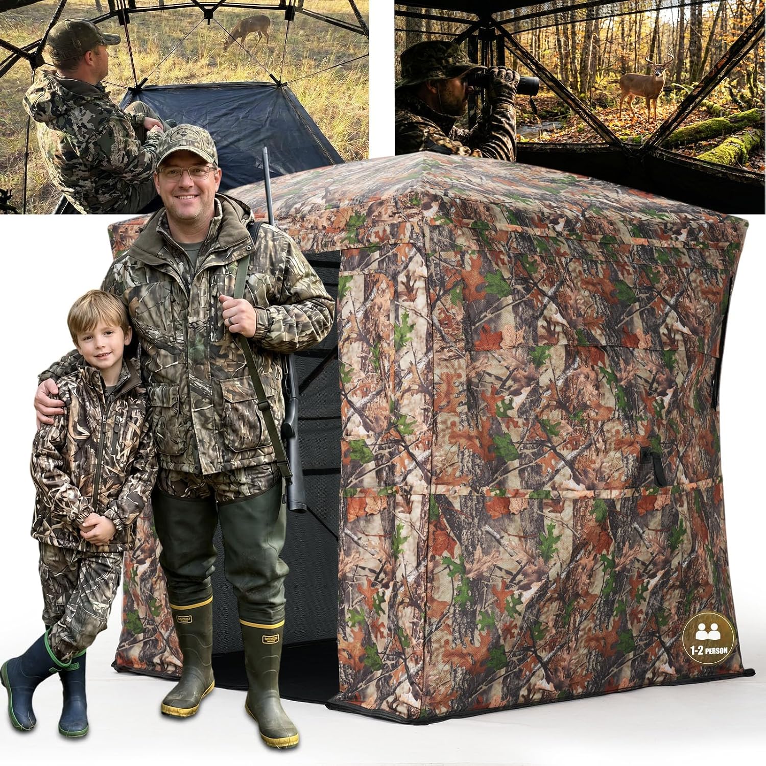 Hunting Blind 270 Degree See Through Ground Blind - 2-3 & 3-4 Person Pop Up Deer Blind for Hunting with Carrying Bag - 300D Reinforced Portable Durable Blind for Turkey and Deer