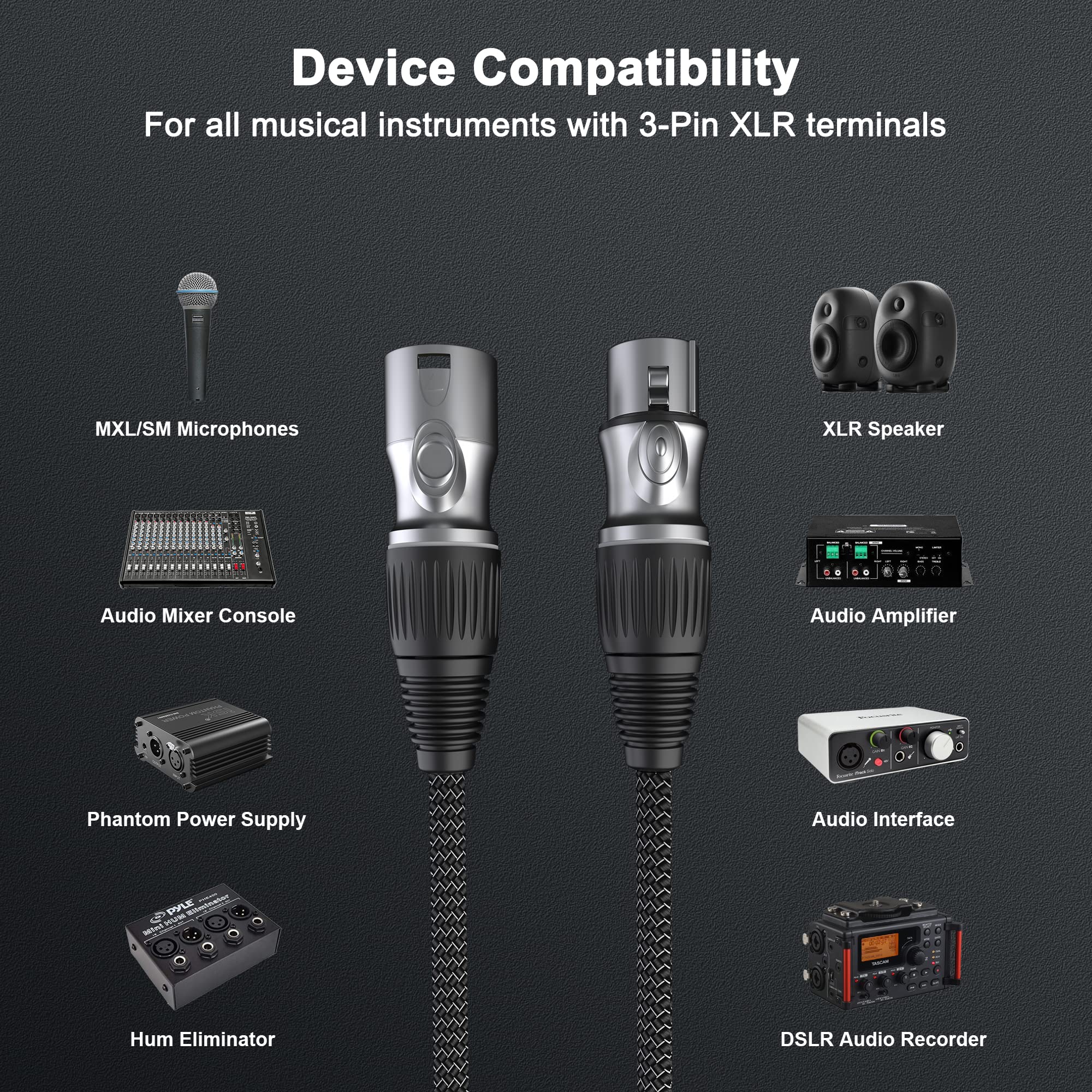 GeoHN.G Cavo XLR 8M-2 Pack, Cavo per Microfono a 3 Pin Cavo di Prolunga XLR da Maschio a Femmina Cavo Microfono Bilanciato Compatibile con Mixer Live Stage Speaker Registrazione Musicale e Altro