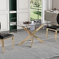 Vista 13 de SSLine Mesa de comedor redonda para 2-4, mesa de comedor de cristal transparente de lujo con base de pedestal plateada de 36 pulgadas, mesa