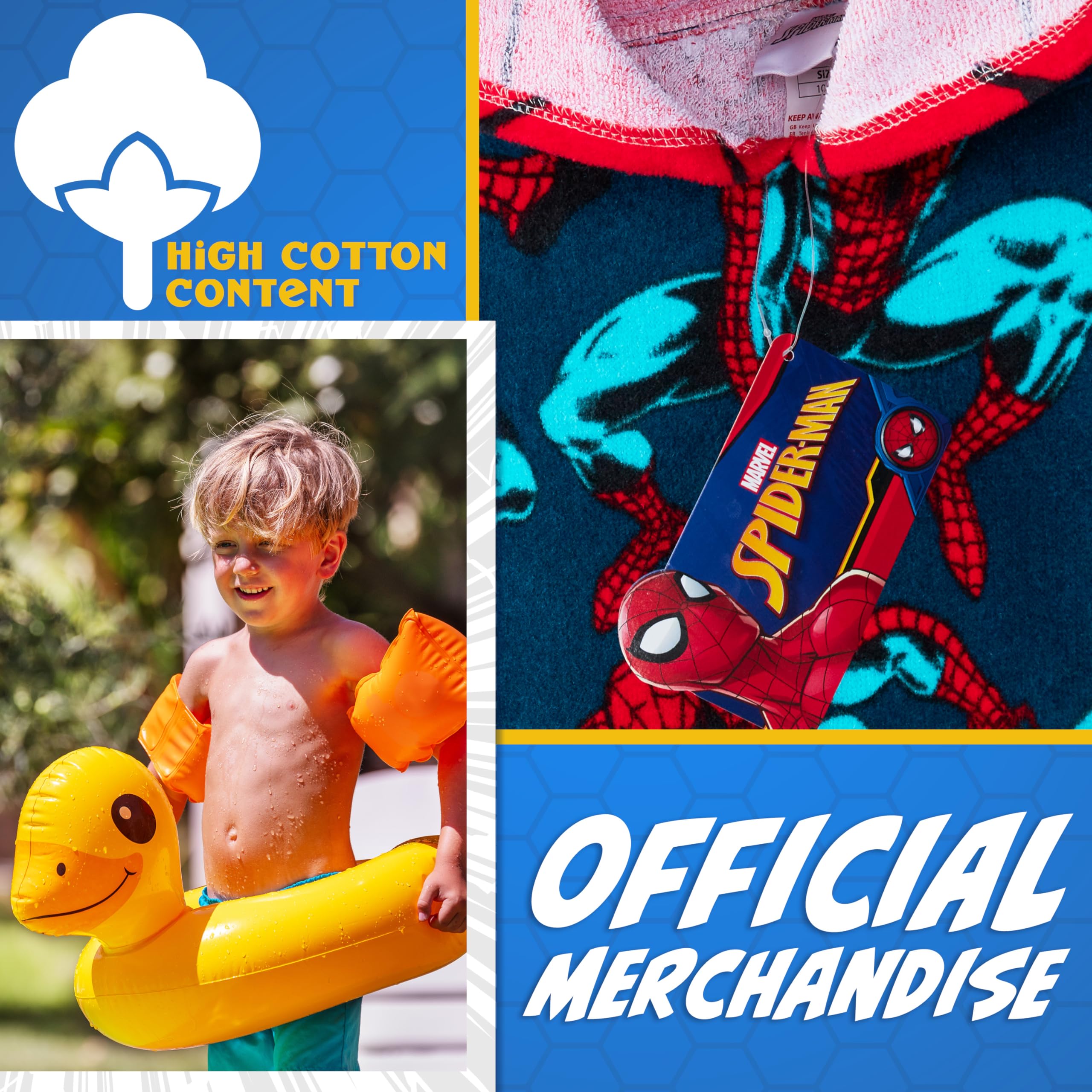 Marvel Spiderman Hooded Towel For Kids - 100% Cotton Bath & Beach Poncho (125x75 Cm) - View #3