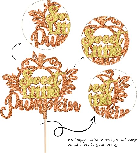 Miniatura 298 de 24 piezas de calabaza Oh Baby Cupcake Toppers Glitter Heart Feet Baby Shower Cupcake Picks para otoño, Acción de Gracias, tema de otoño, baby