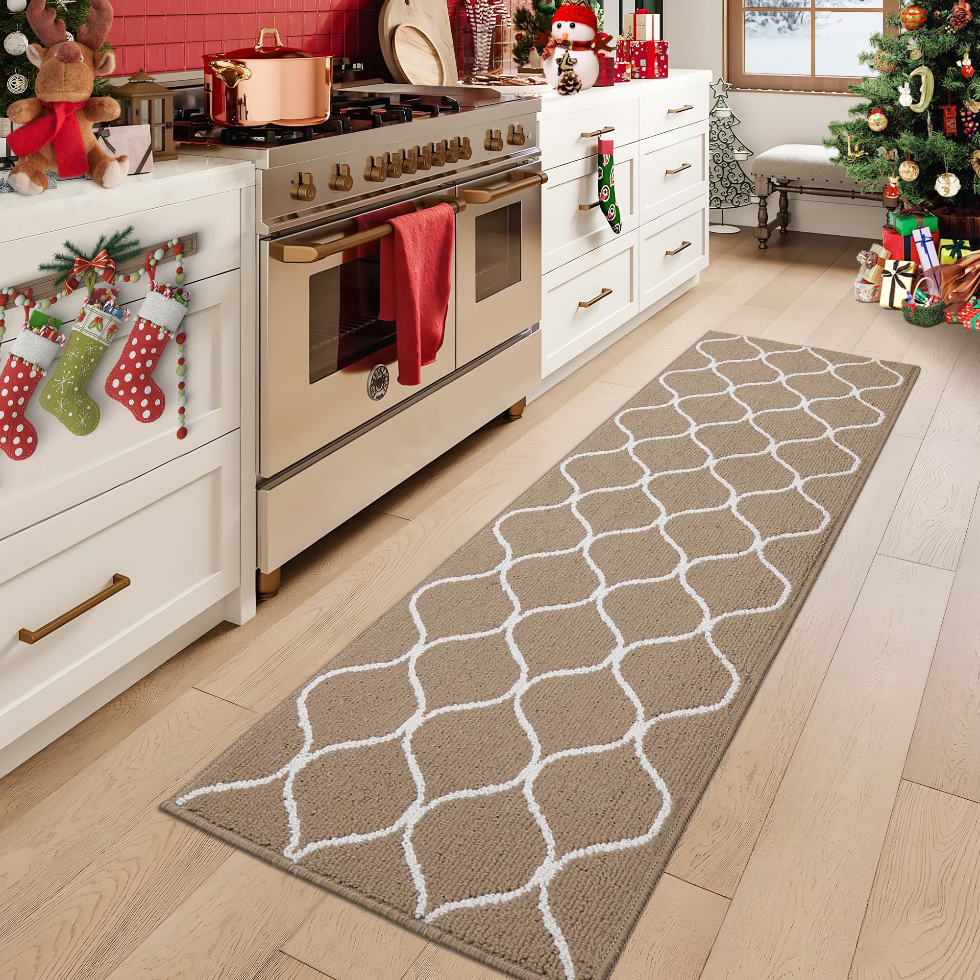 COSY HOMEER Alfombra Cocina Lavable Antideslizante, 60 x 180 cm, Tapete Cozinha Impermeable con Absorción de Agua, Lavable a Máquina, Ideal para Alfombras de Pasillo y Cocina, Beige